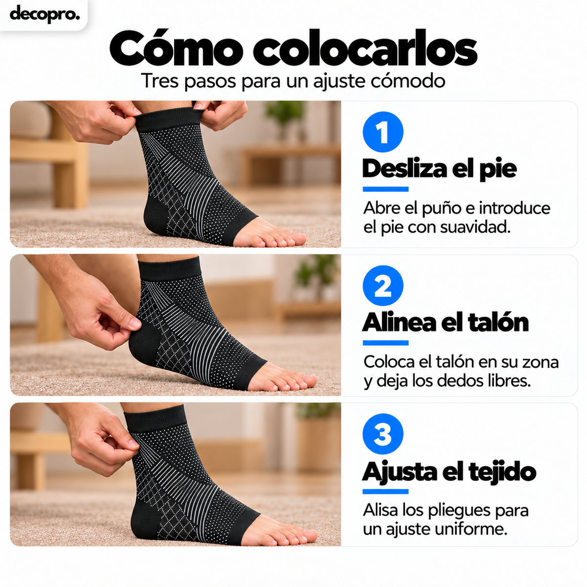 Calcetin / Tobillera de Compresión para Pie y Tobillo Decopro – Alivio de Fascitis Plantar y Dolor de Talón – Pack 2 Pares Negros