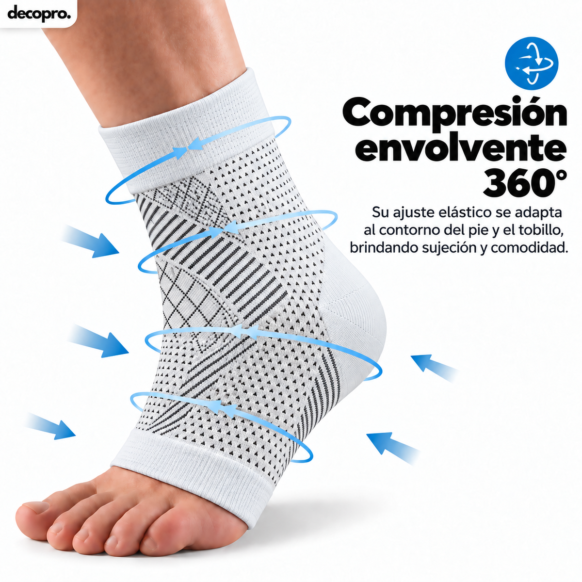 Pack 2 Pares Calcetines / Tobillera de Compresión para Pie y Tobillo Decopro – Alivio de Fascitis Plantar y Dolor de Talón – Blancos