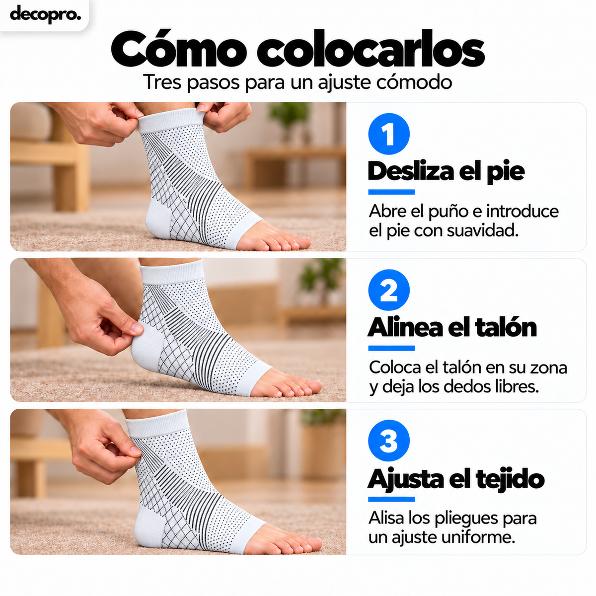 Pack 2 Pares Calcetines / Tobillera de Compresión para Pie y Tobillo Decopro – Alivio de Fascitis Plantar y Dolor de Talón – Blancos