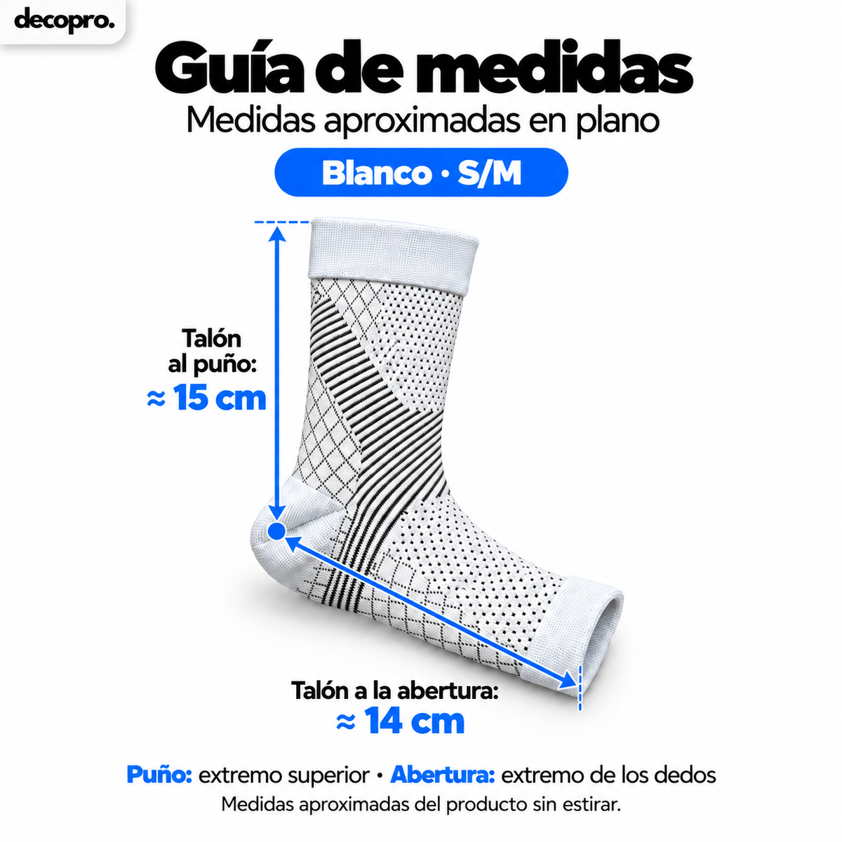 Pack 2 Pares Calcetines / Tobillera de Compresión para Pie y Tobillo Decopro – Alivio de Fascitis Plantar y Dolor de Talón – Blancos