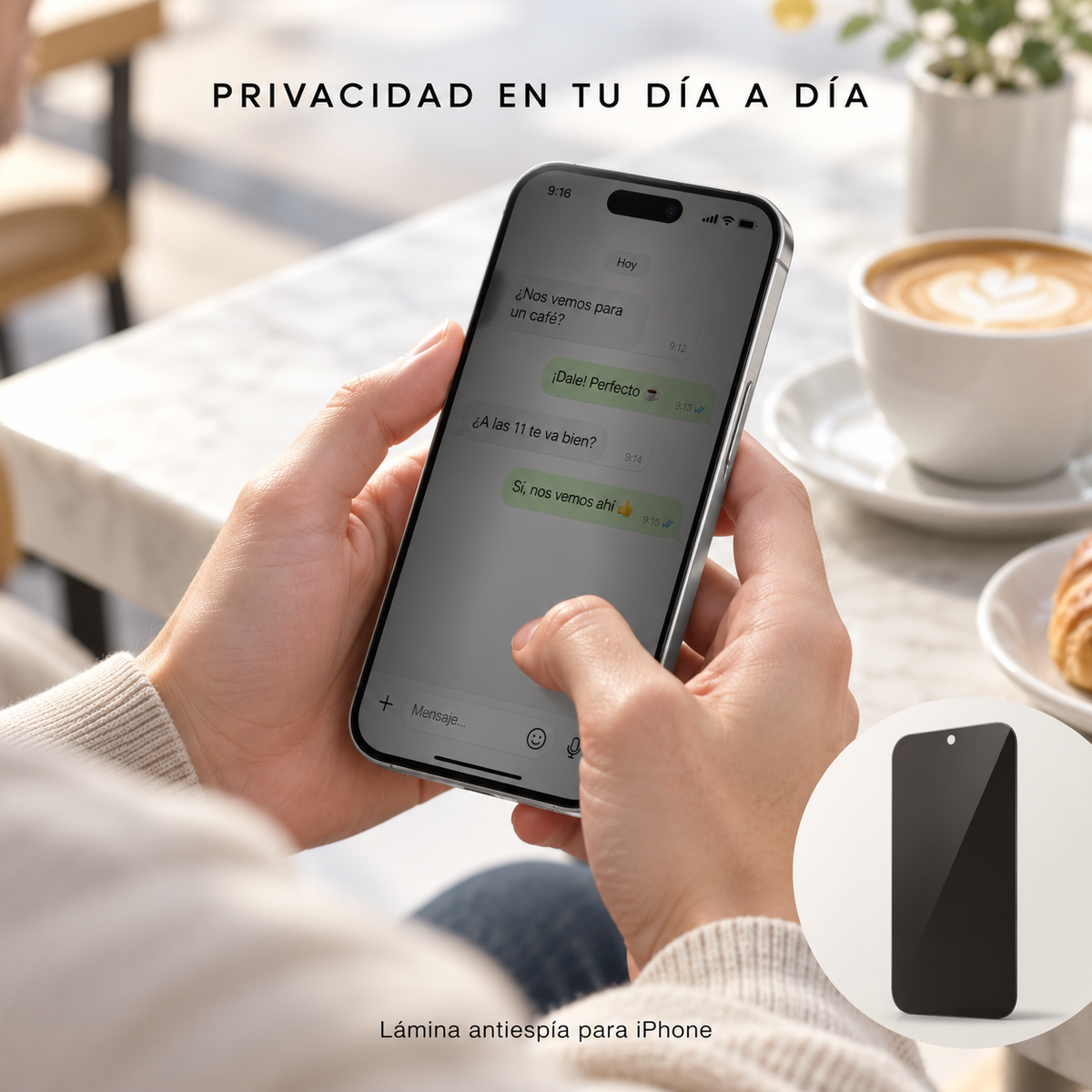 Lámina Antiespía de Vidrio Templado 3D iPhone 16 Pro Max