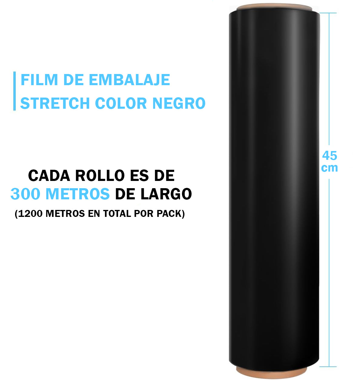 Rollo Embalaje Film Alusa Negro De 300 Mts X 45 Cm