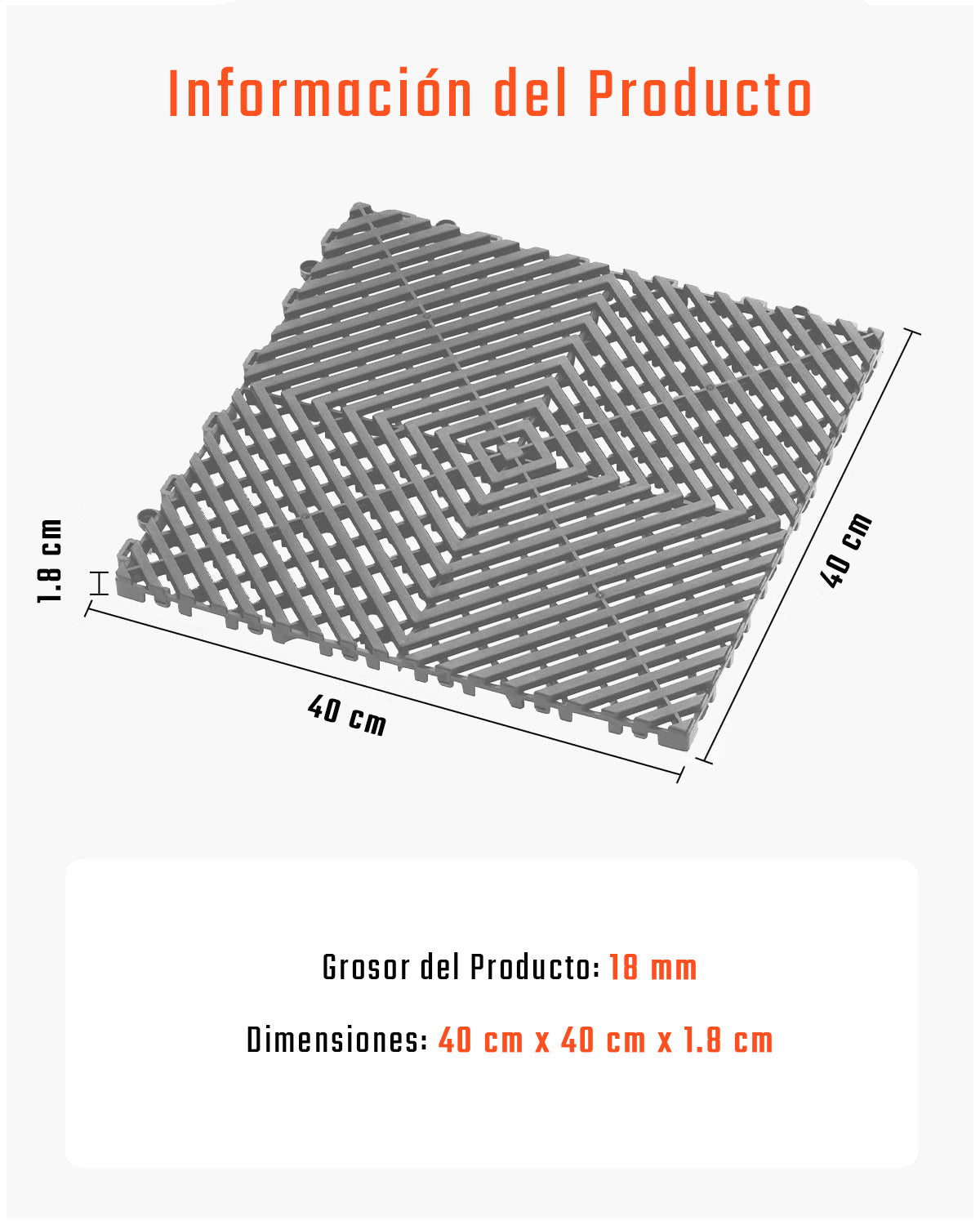 Piso de Plástico Encajable DecoPro - Gris - Antideslizante y Drenante para Garage, Patio o Terraza
