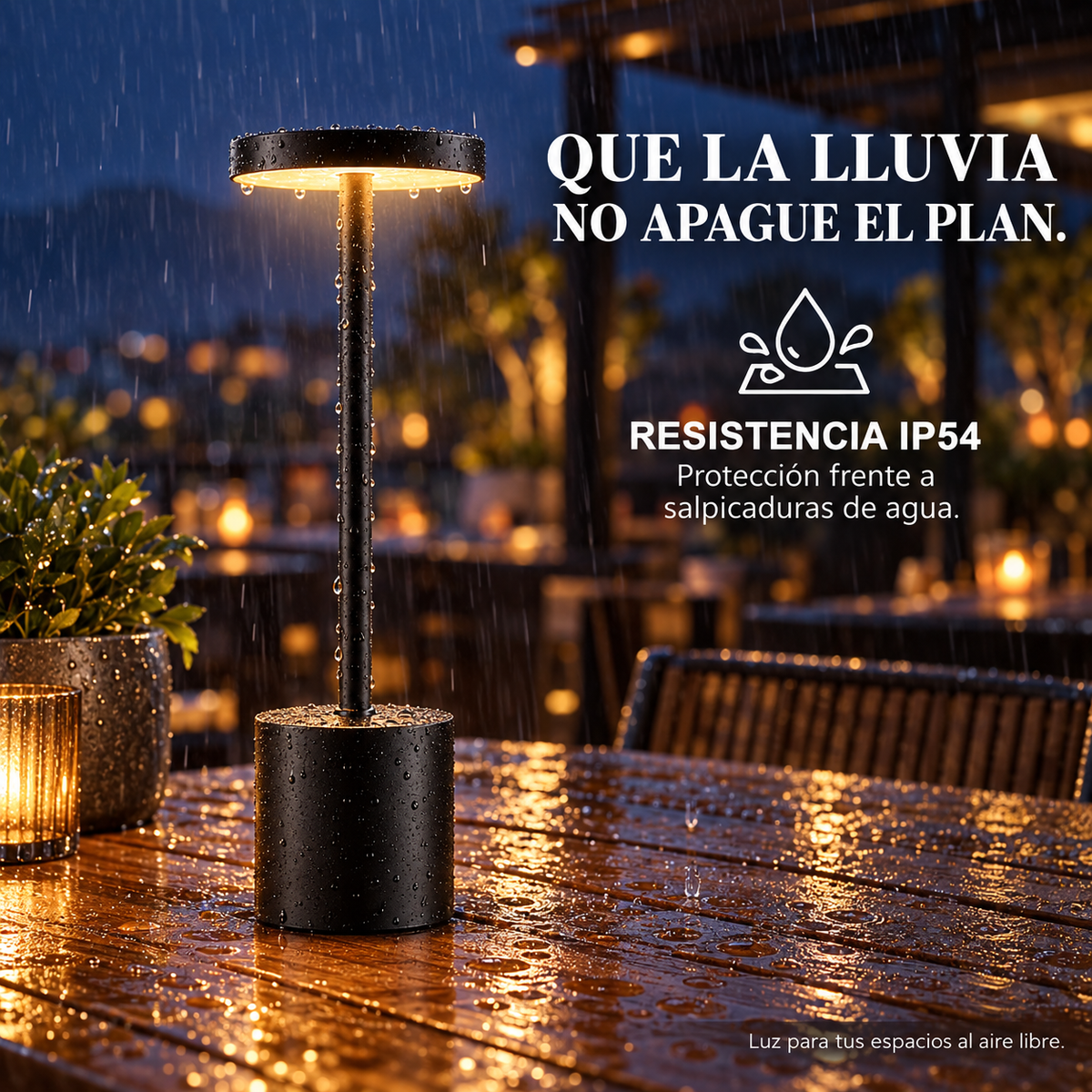 Lámpara de Mesa Recargable LED Inalámbrica - Luz Cálida Regulable 3 Tonos - Resistente al Agua IP54 - 33 cm