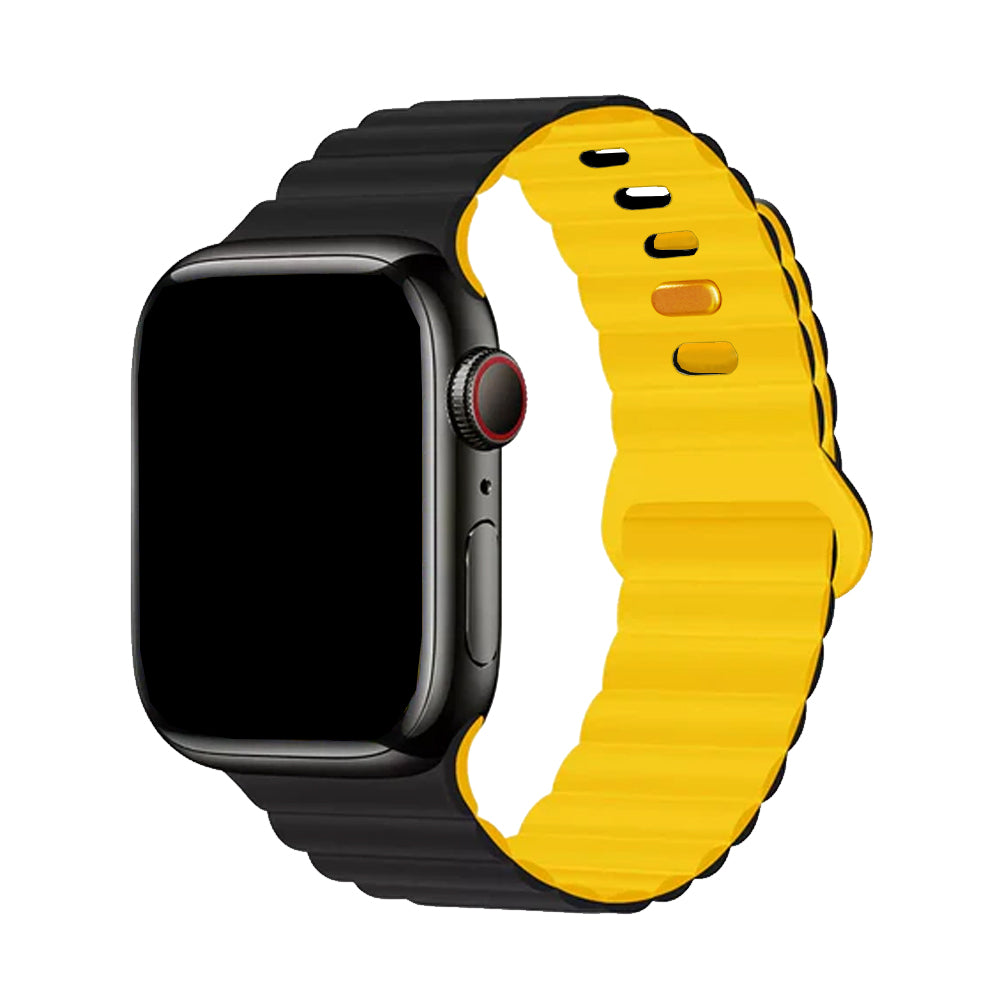Correa / Pulsera Silicona Duo Para Apple Watch 42 / 44 / 45 / 46 & Ultra 49 MM - Color Negra / Amarilla