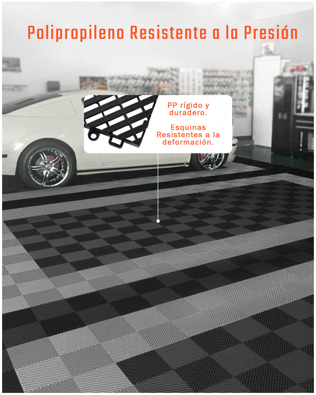 Piso de Plástico Encajable DecoPro – Pack 6 Unidades (3 Negras + 3 Grises) Antideslizante y Drenante para Garage, Patio o Terraza