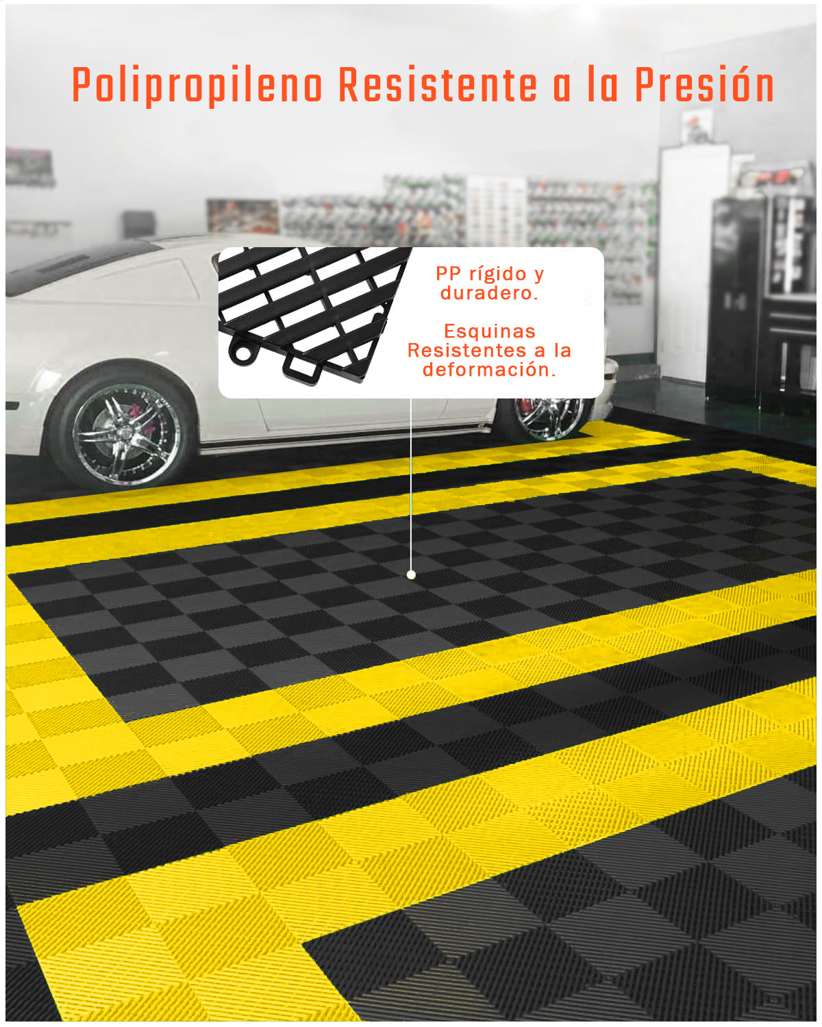 Piso de Plástico Encajable DecoPro – Pack 4 Unidades - Amarillo - Antideslizante y Drenante para Garage, Patio o Terraza