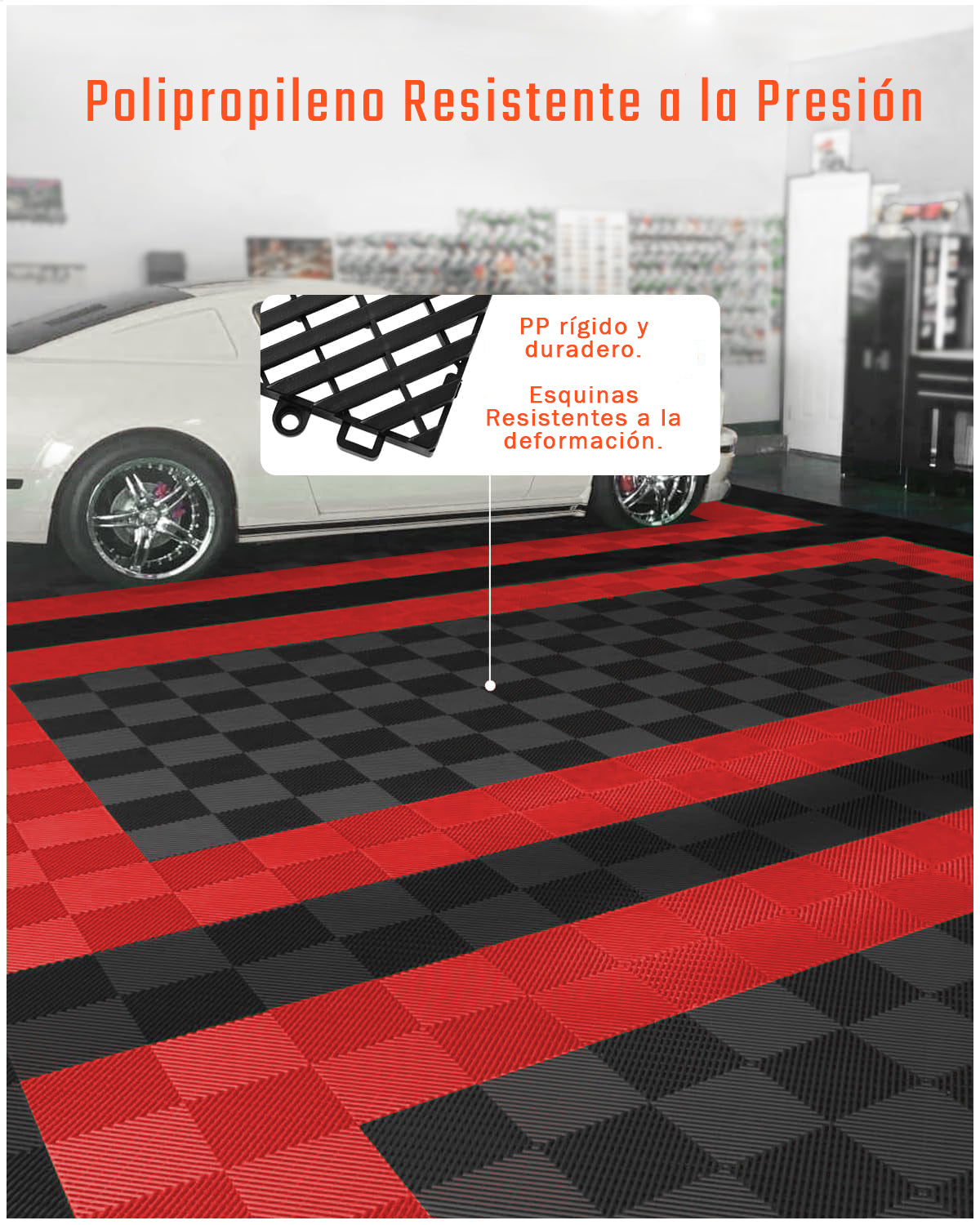 Piso de Plástico Encajable DecoPro – Pack 4 Unidades - Rojo - Antideslizante y Drenante para Garage, Patio o Terraza