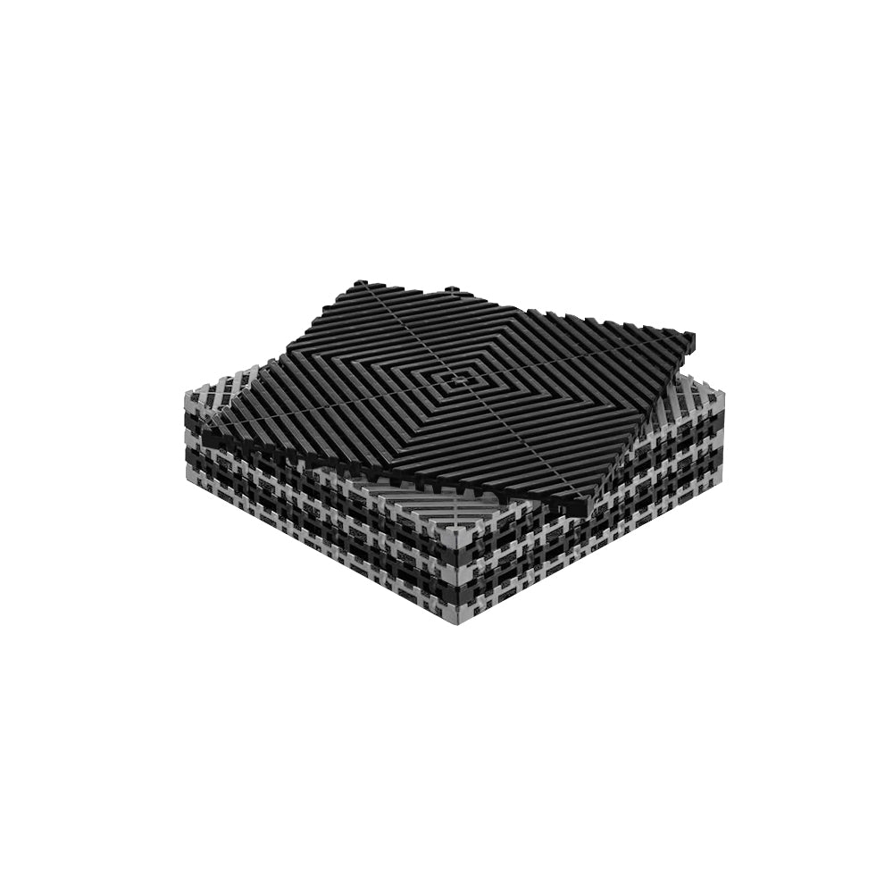 Piso de Plástico Encajable DecoPro – Pack 6 Unidades (3 Negras + 3 Grises) Antideslizante y Drenante para Garage, Patio o Terraza