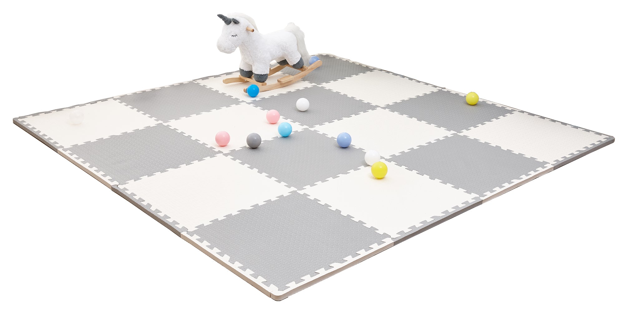 Piso de Goma Eva Encajable 60x60x1.2 cm – Gris y Blanco | Decopro | Pack 8 Unidades