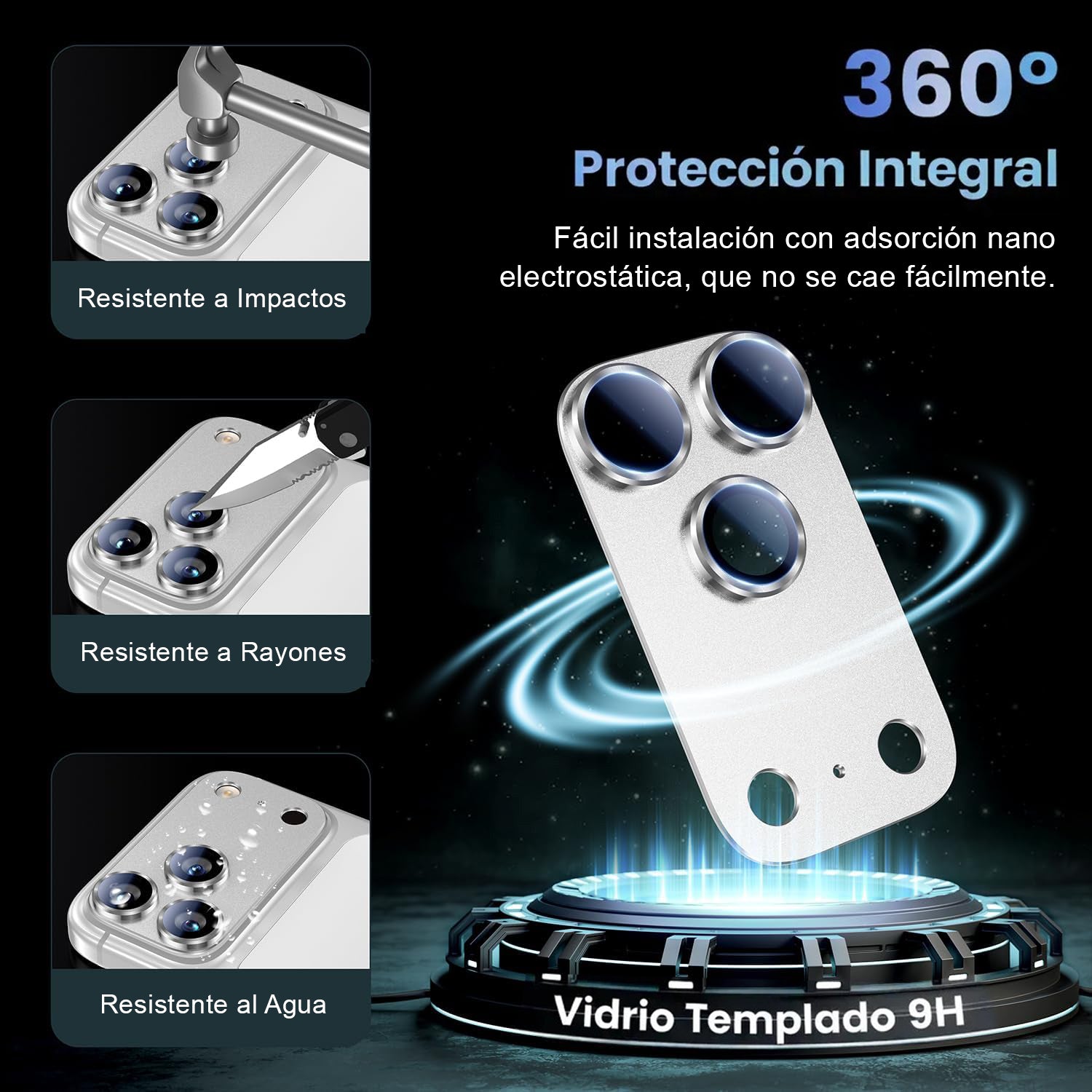 Protector Cámara Para iPhone 17 Pro Max Vidrio 9H + Marco Modulo Metálico Integrado Full Cover HD