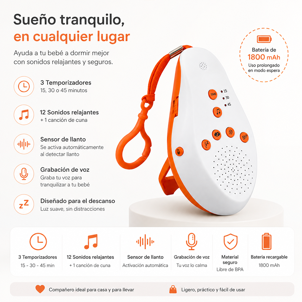 Máquina de Ruido Blanco para Bebé | Portátil con Sensor de Llanto