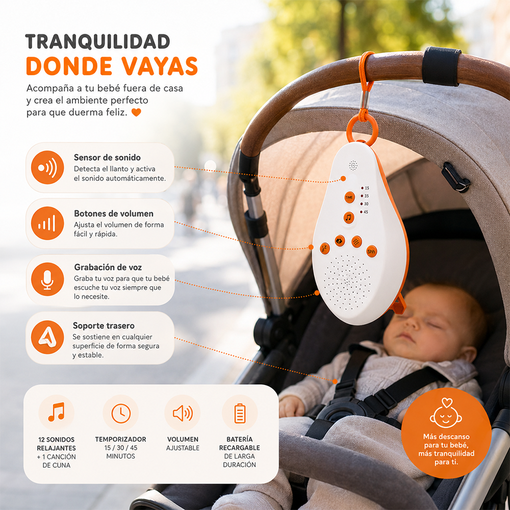 Máquina de Ruido Blanco para Bebé | Portátil con Sensor de Llanto