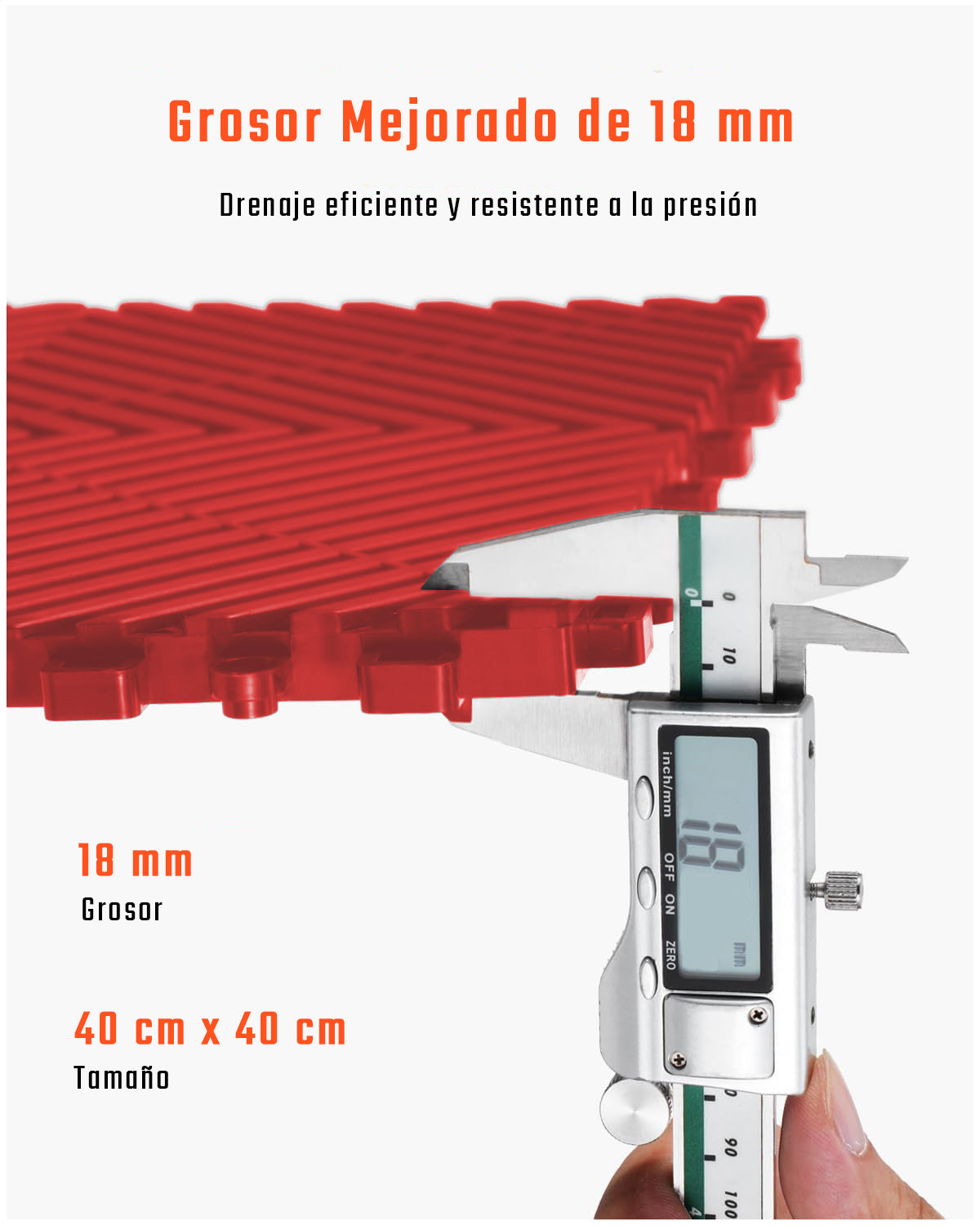 Piso de Plástico Encajable DecoPro - Rojo - Antideslizante y Drenante para Garage, Patio o Terraza
