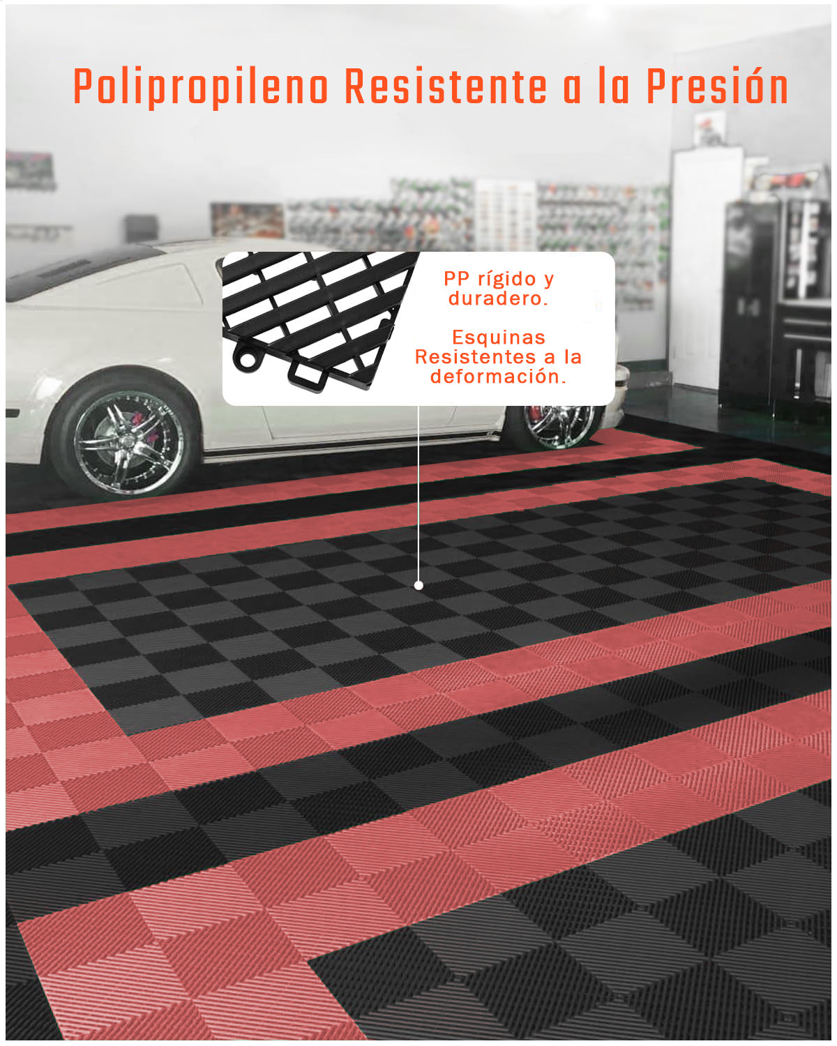 Piso de Plástico Encajable DecoPro - Rojo - Antideslizante y Drenante para Garage, Patio o Terraza