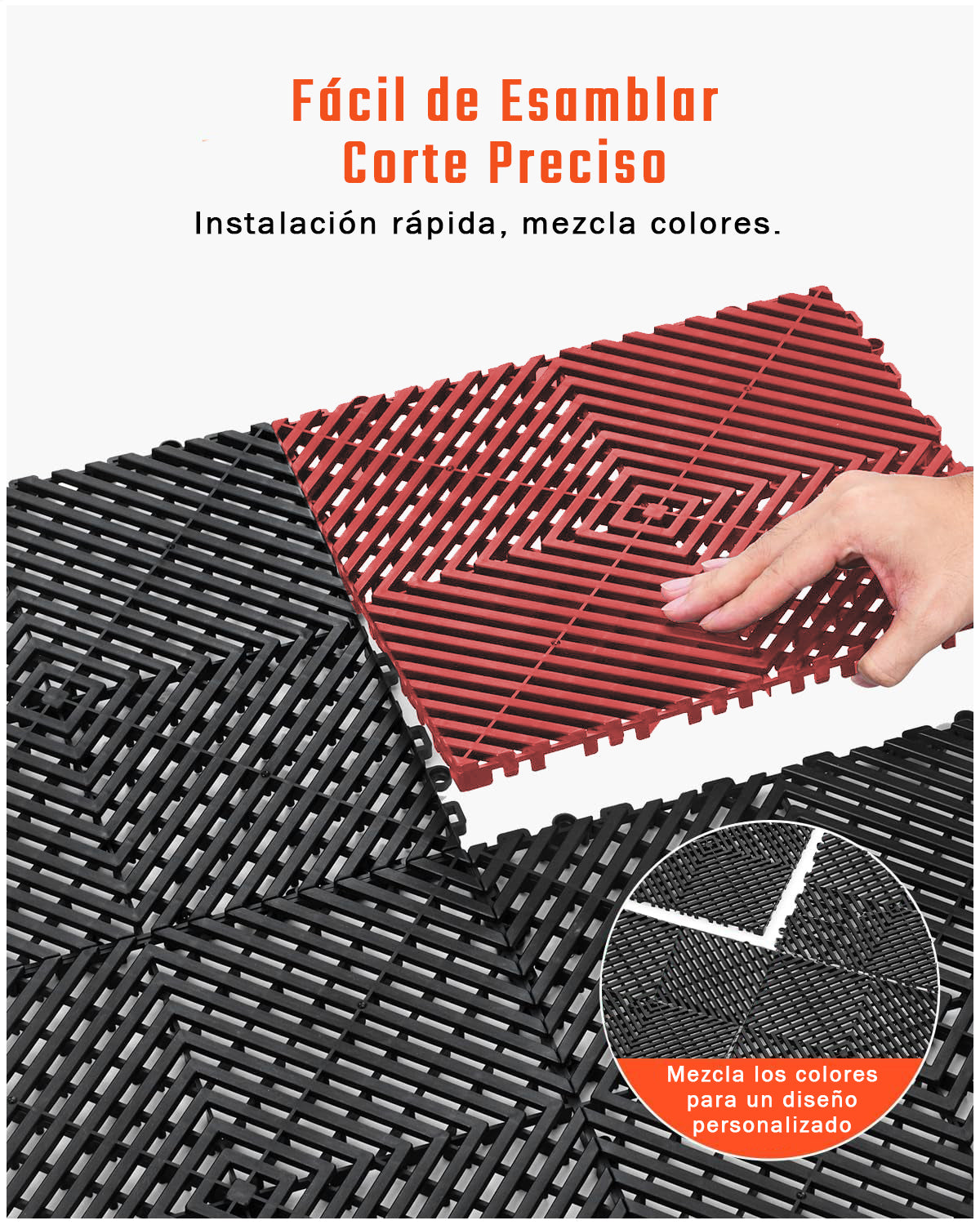 Piso de Plástico Encajable DecoPro - Rojo - Antideslizante y Drenante para Garage, Patio o Terraza