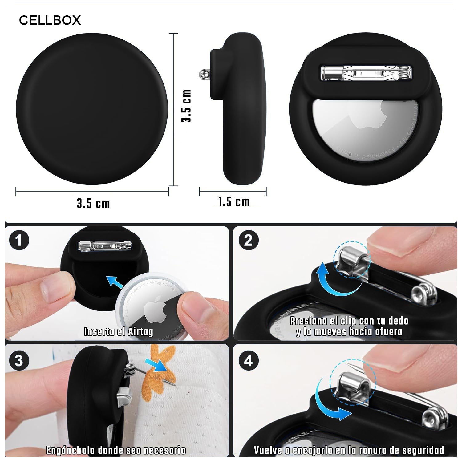 Pack 2 Fundas Protectoras para Apple AirTag con Clip y Alfiler de Seguridad | Silicona Antigolpe