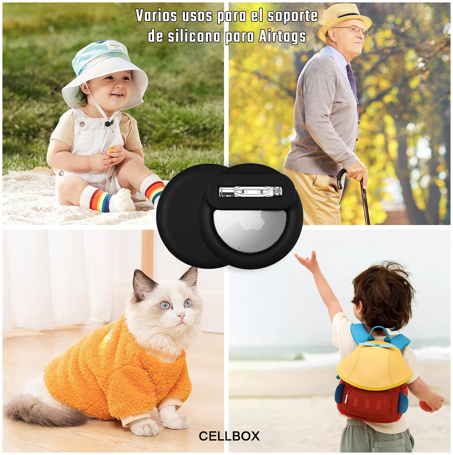 Pack 2 Fundas Protectoras para Apple AirTag con Clip y Alfiler de Seguridad | Silicona Antigolpe