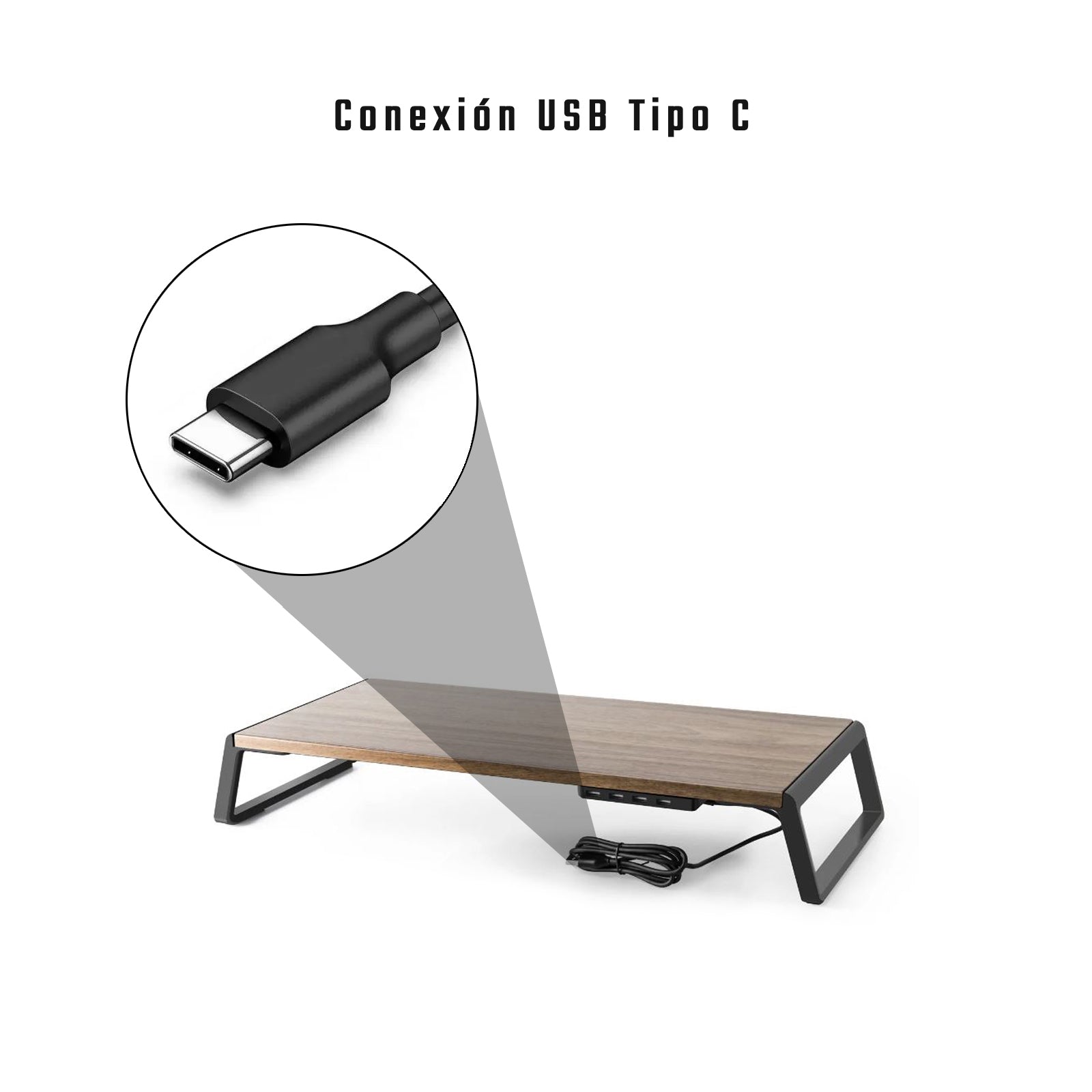 Soporte y Elevador de Monitor para Escritorio con Puertos USB – Conector Tipo C al Computador