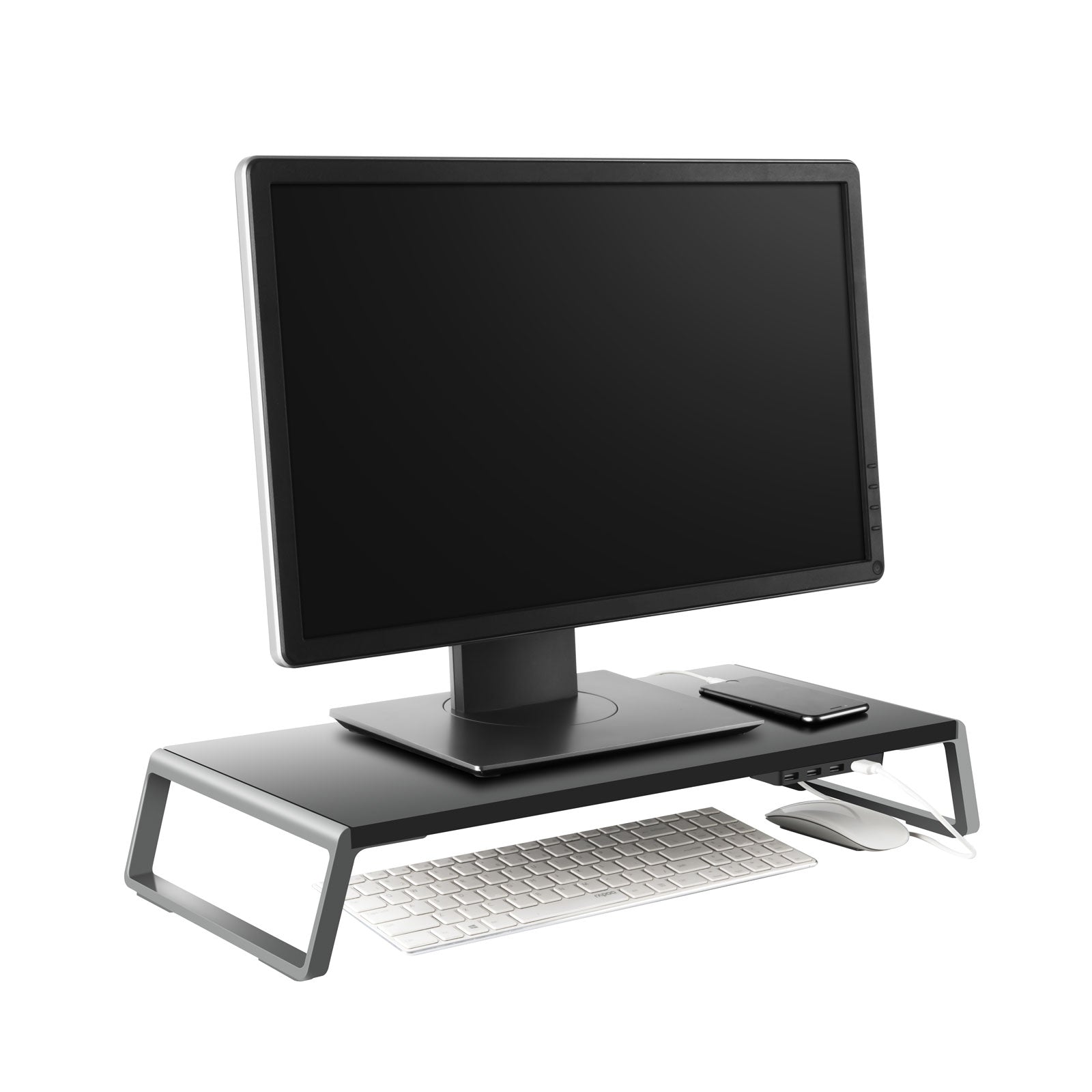 Soporte y Elevador de Monitor para Escritorio con Puertos USB – Conector Tipo C al Computador
