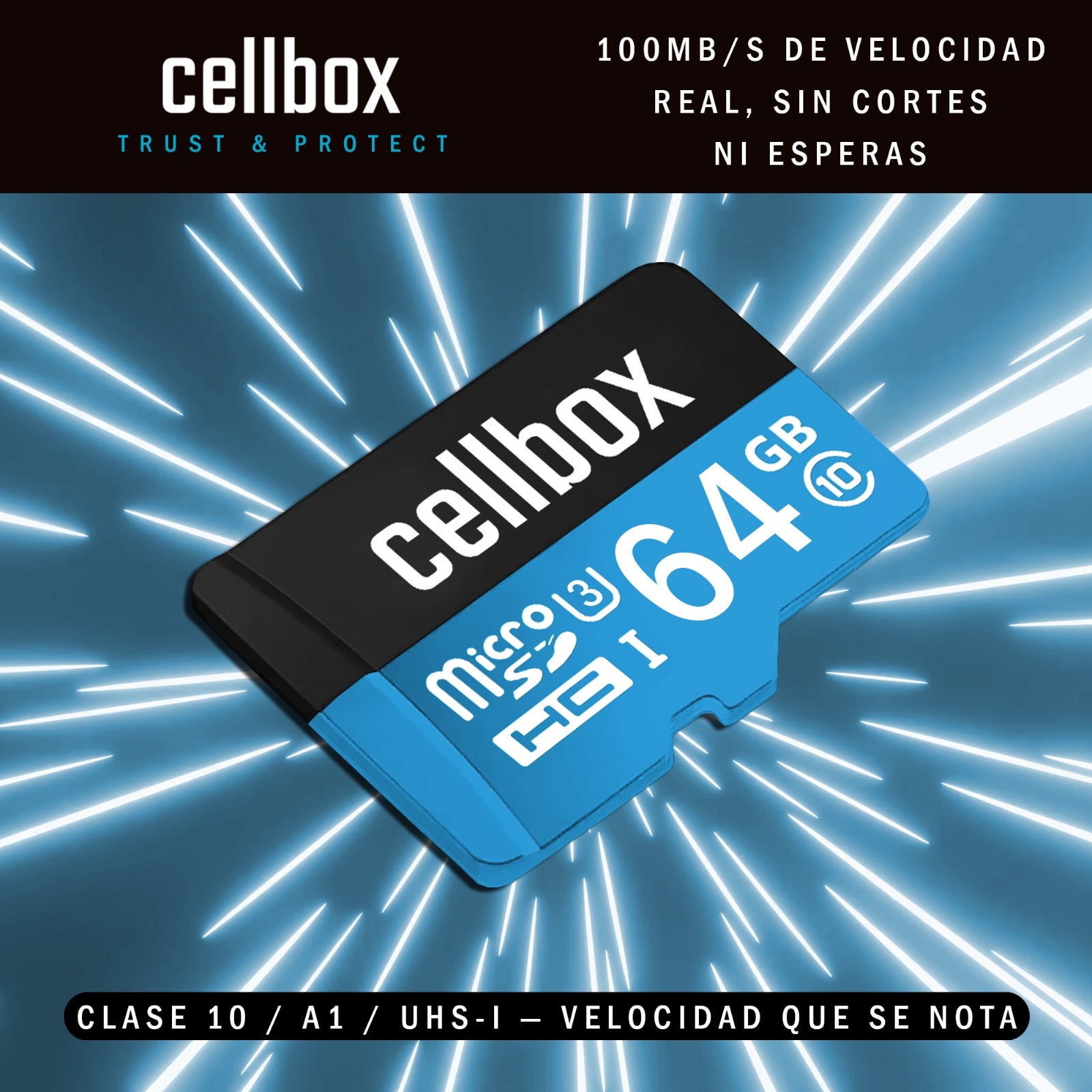 Tarjeta Memoria 64 Gb Micro Sd Cellbox Velocidad 100mbps + Adaptador Sd