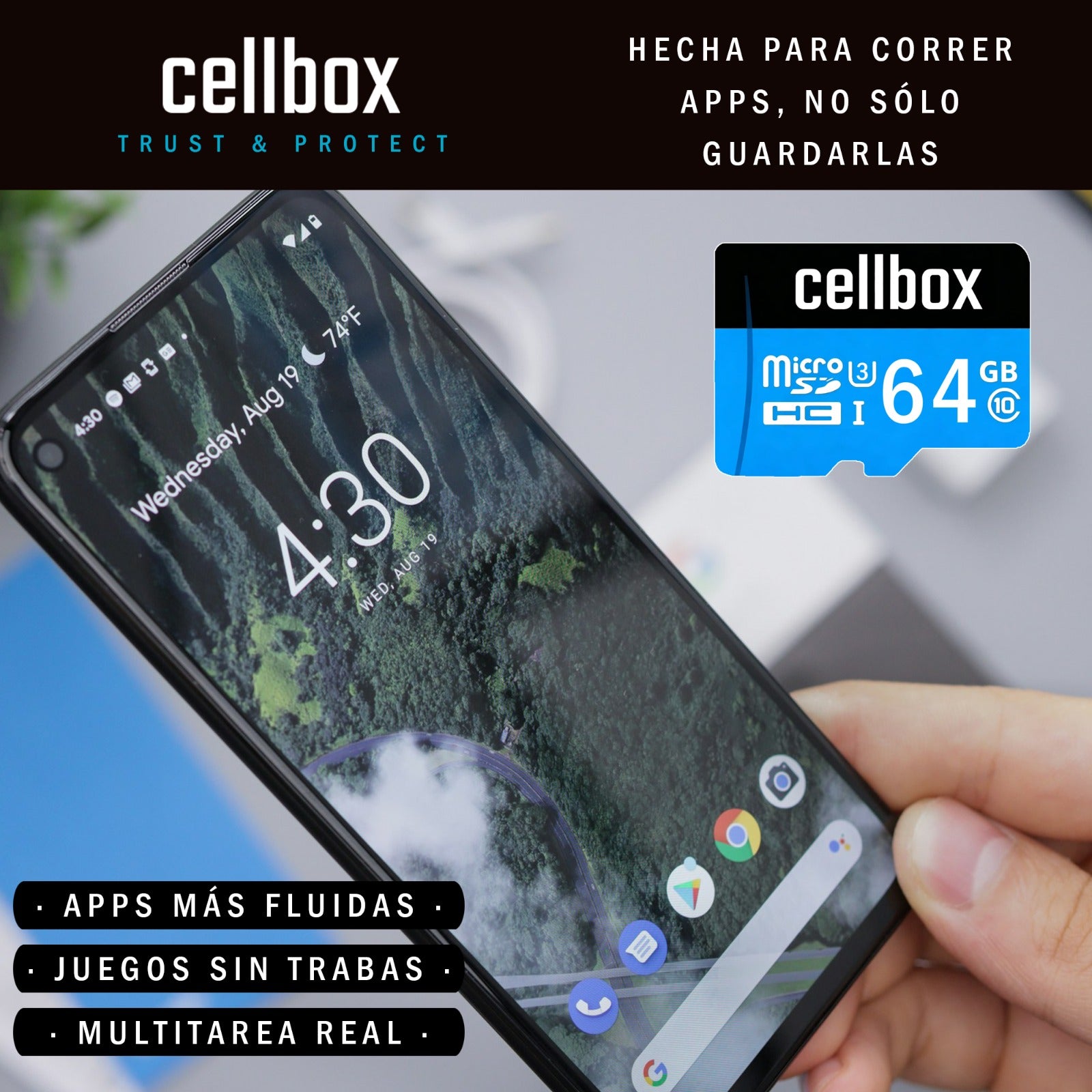 Tarjeta Memoria 64 Gb Micro Sd Cellbox Velocidad 100mbps + Adaptador Sd