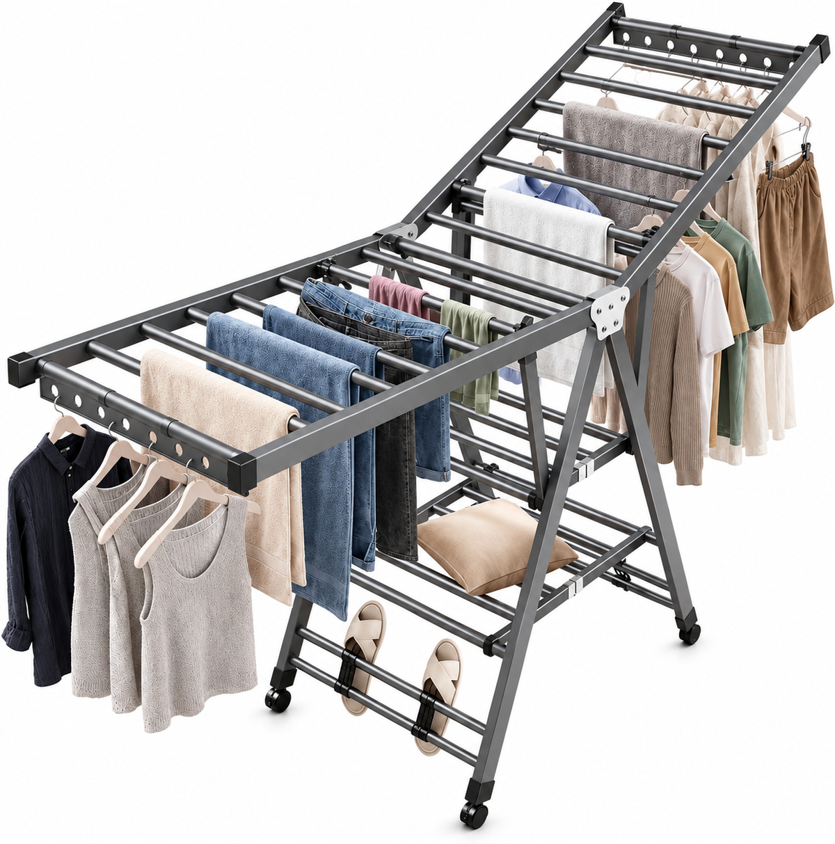 Tendedero de Ropa Plegable con Ruedas y Alas Ajustables Decopro