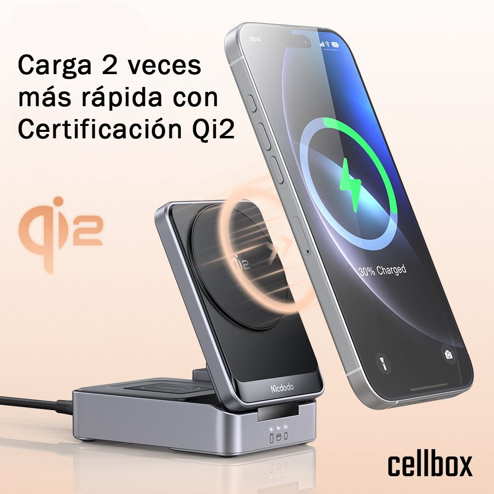 Mcdodo MagQ cargando smartwatch y audífonos junto al celular