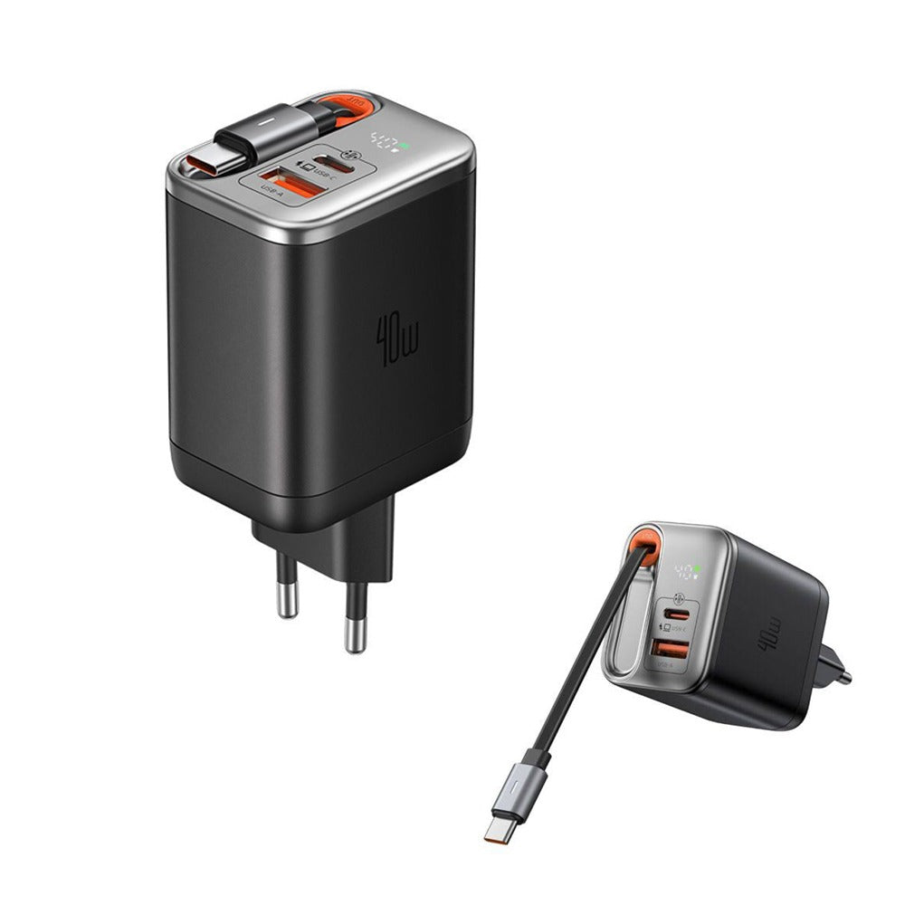 Cargador GaN Mcdodo FreeGo 40W con cable USB-C retráctil integrado