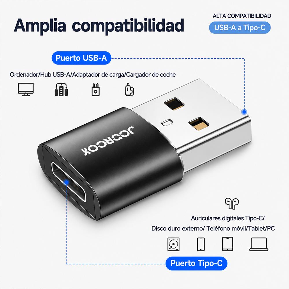 Pack 2 Adaptadores USB-A a USB-C Aluminio / Joyroom