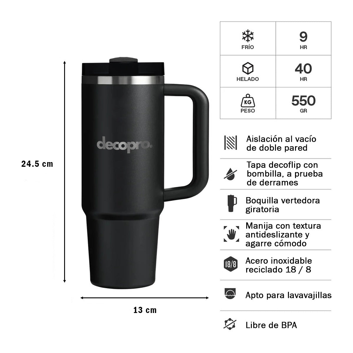 Botella / Vaso Térmico Decopro 1.2 Litros con Asa y Bombilla - Acero Inoxidable