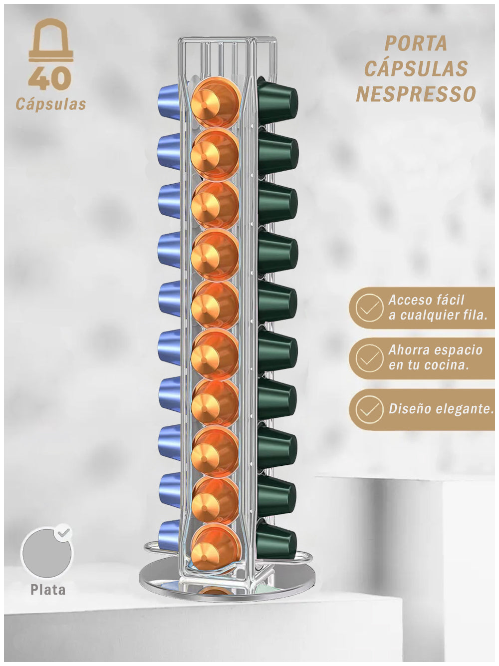 Organizador Cápsulas Nespresso Giratorio Decopro 40 Unidades – Soporte Metálico 360°