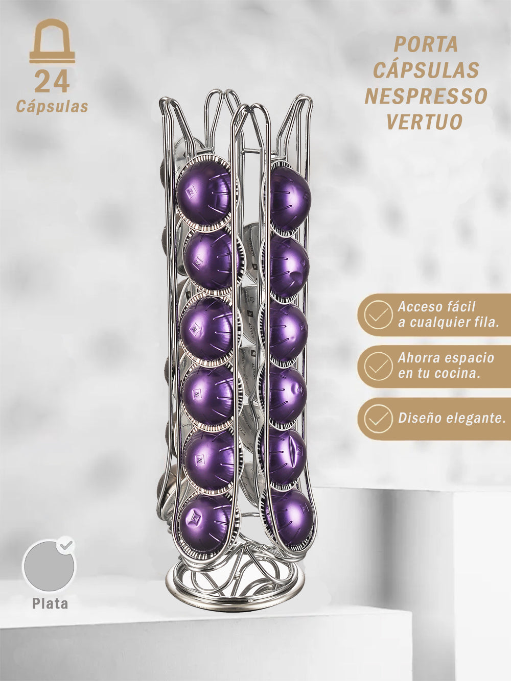 Organizador Cápsulas Nespresso Vertuo Giratorio Decopro 24 Unidades – Soporte Metálico 360°