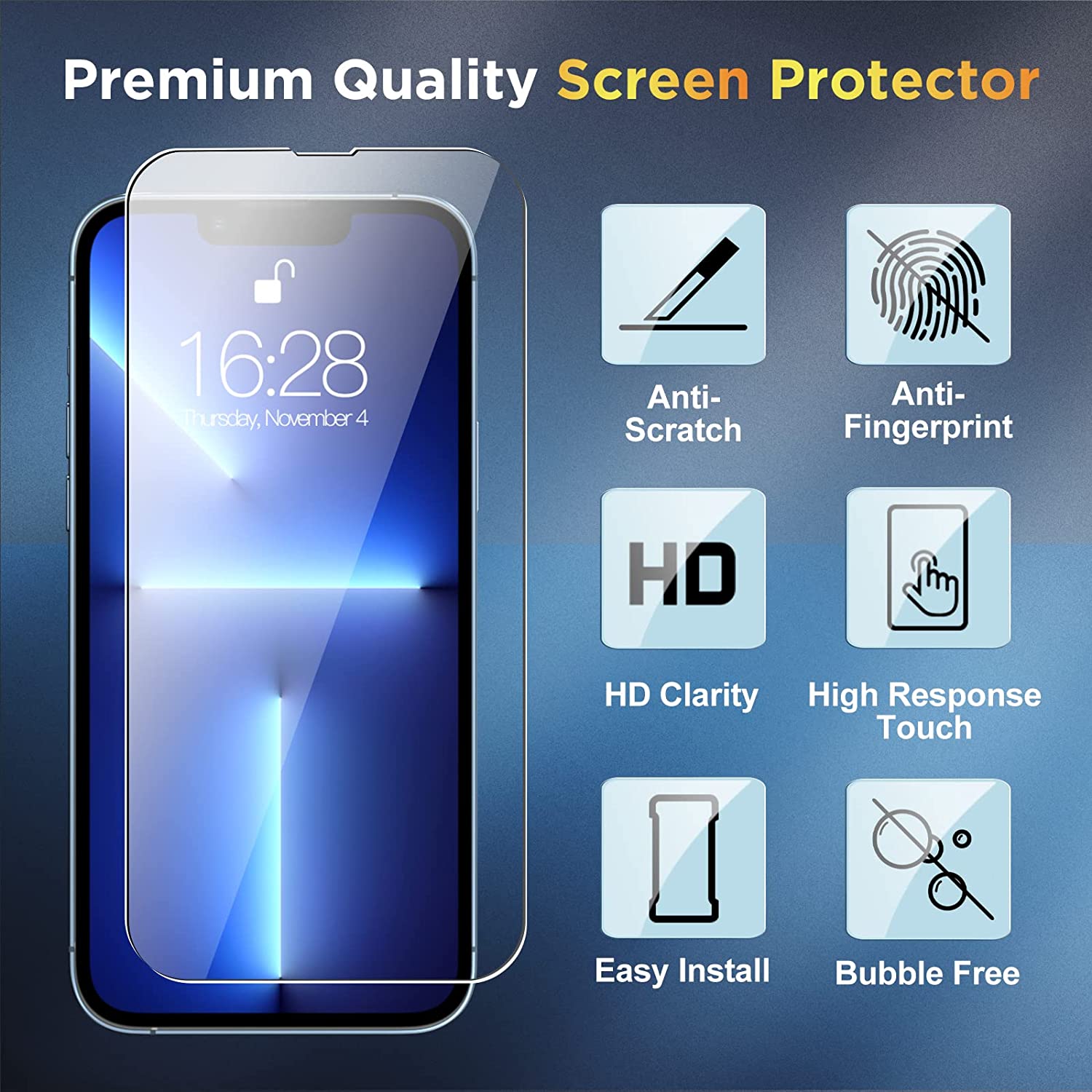 Protector de Pantalla de Cristal Templado - 9H Premium para iPhone 13 Pro  Max/14 Plus